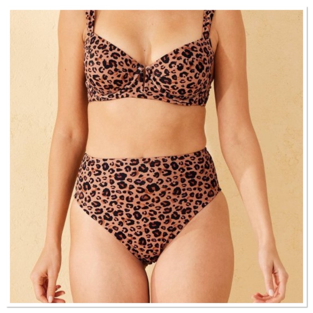 Womenโs High Waist High Leg Cheeky Leopard Print Bikini Bottom Shade & Shore
